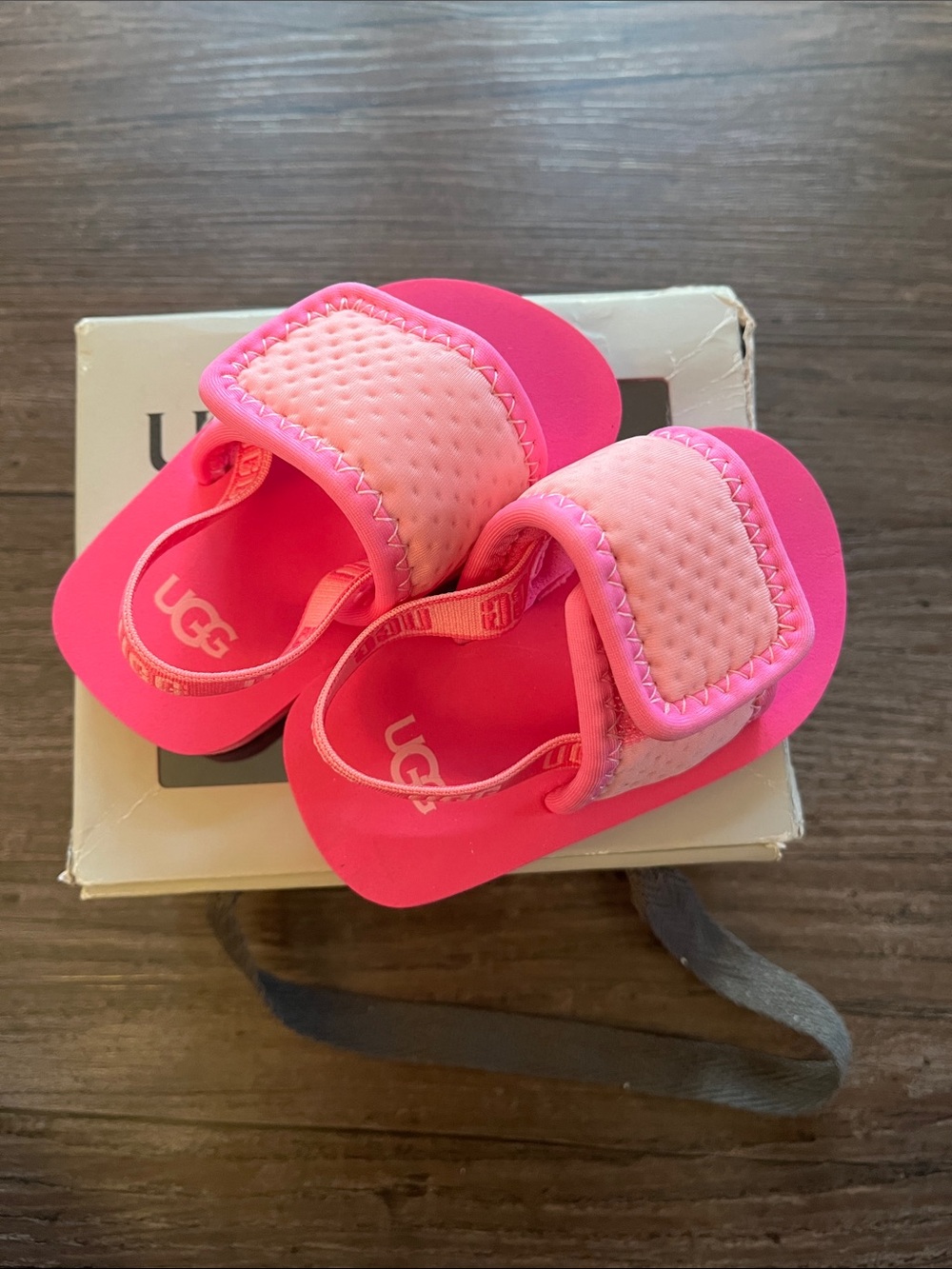 UGG Kids' Neon Pink Velcro Slide Sandals